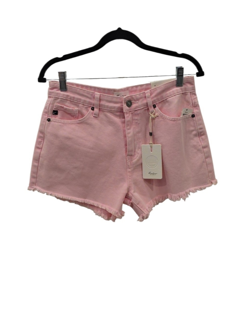 KanCan Pink Frayed Hem Denim Shorts